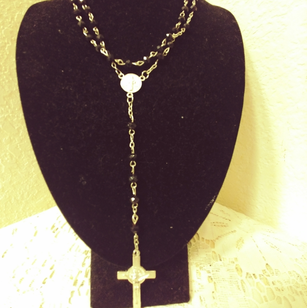 Black Crystal  Rosary Beads